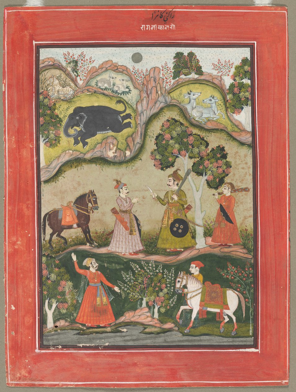 Kanhara Ragini: Inspirationslåt till Krishna för att döda elefantdemonen..., ca. 1760. av Unbekannt