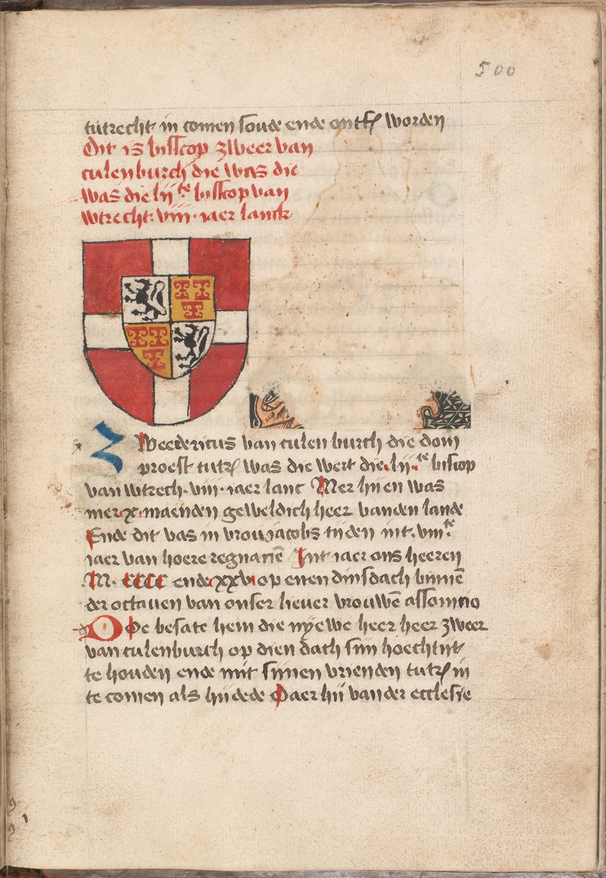 Kattendijk Chronicle - Historien eller krönikan om Holland, Zeeland och Friesland, om grundandet av Utrecht och om många länder som nämns nedan - KB KW 1900 A 008, folium 500r av Unbekannt