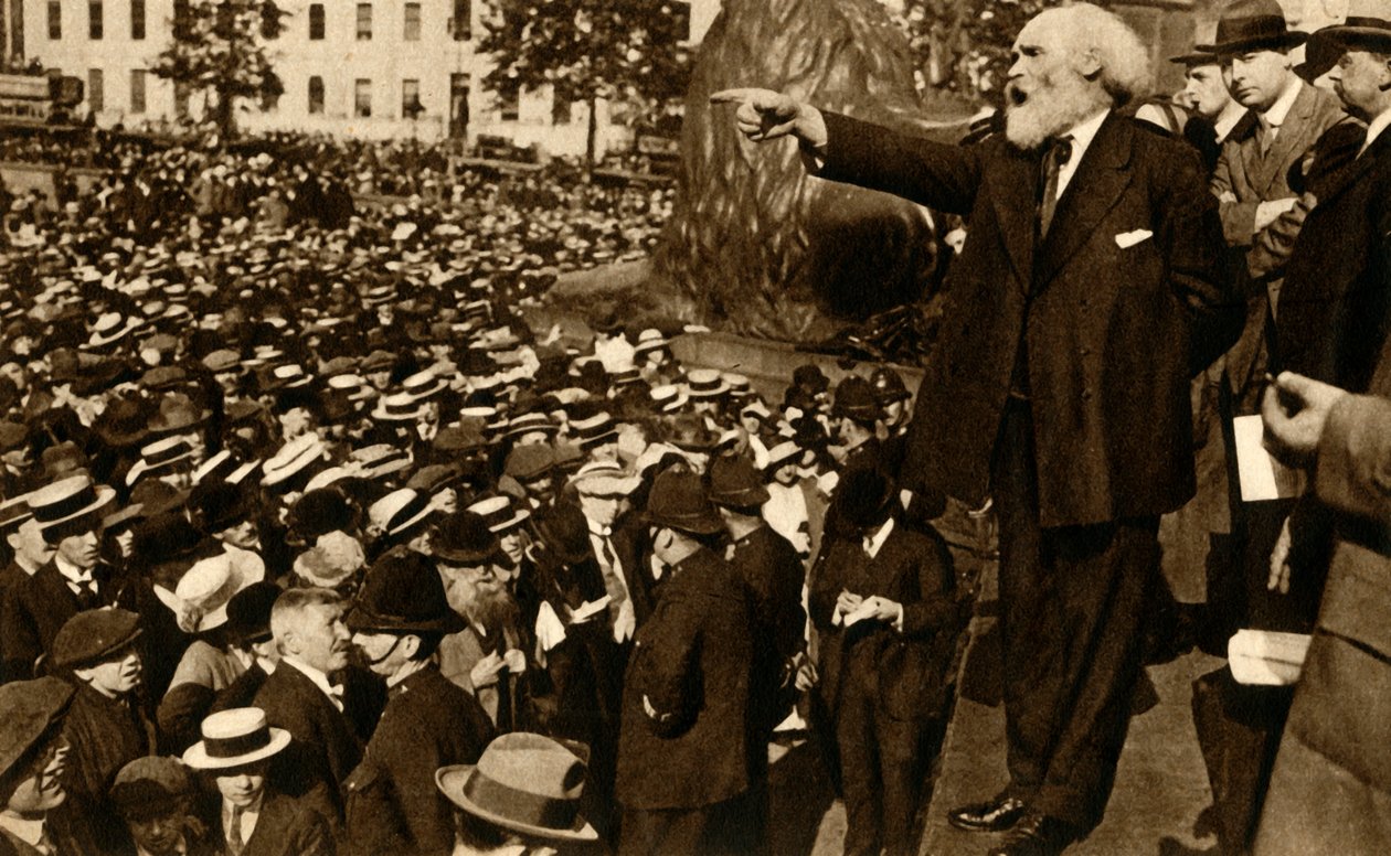 Keir Hardie håller ett tal på Trafalgar Square, London, den 2 augusti 1914, 1933. av Unbekannt