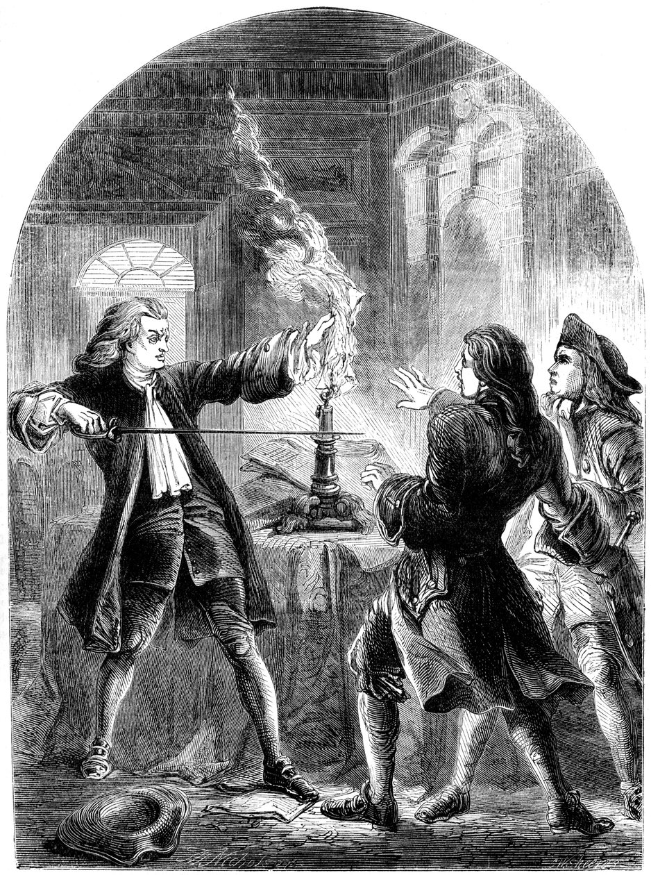 Kelly, den icke-dömande prästen, förstör de förrädiska tidningarna, 1700-talet 1800-talet av Unbekannt