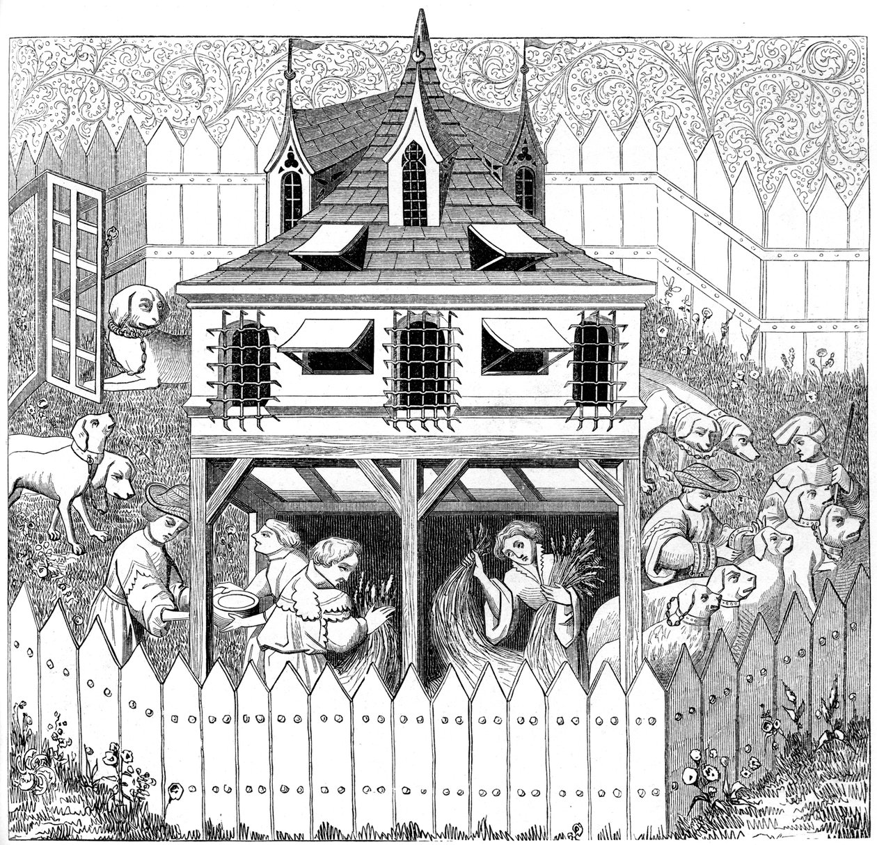 Kennel där hundar ska leva och hur de ska hållas, 1400-talet, 1849 av Unbekannt