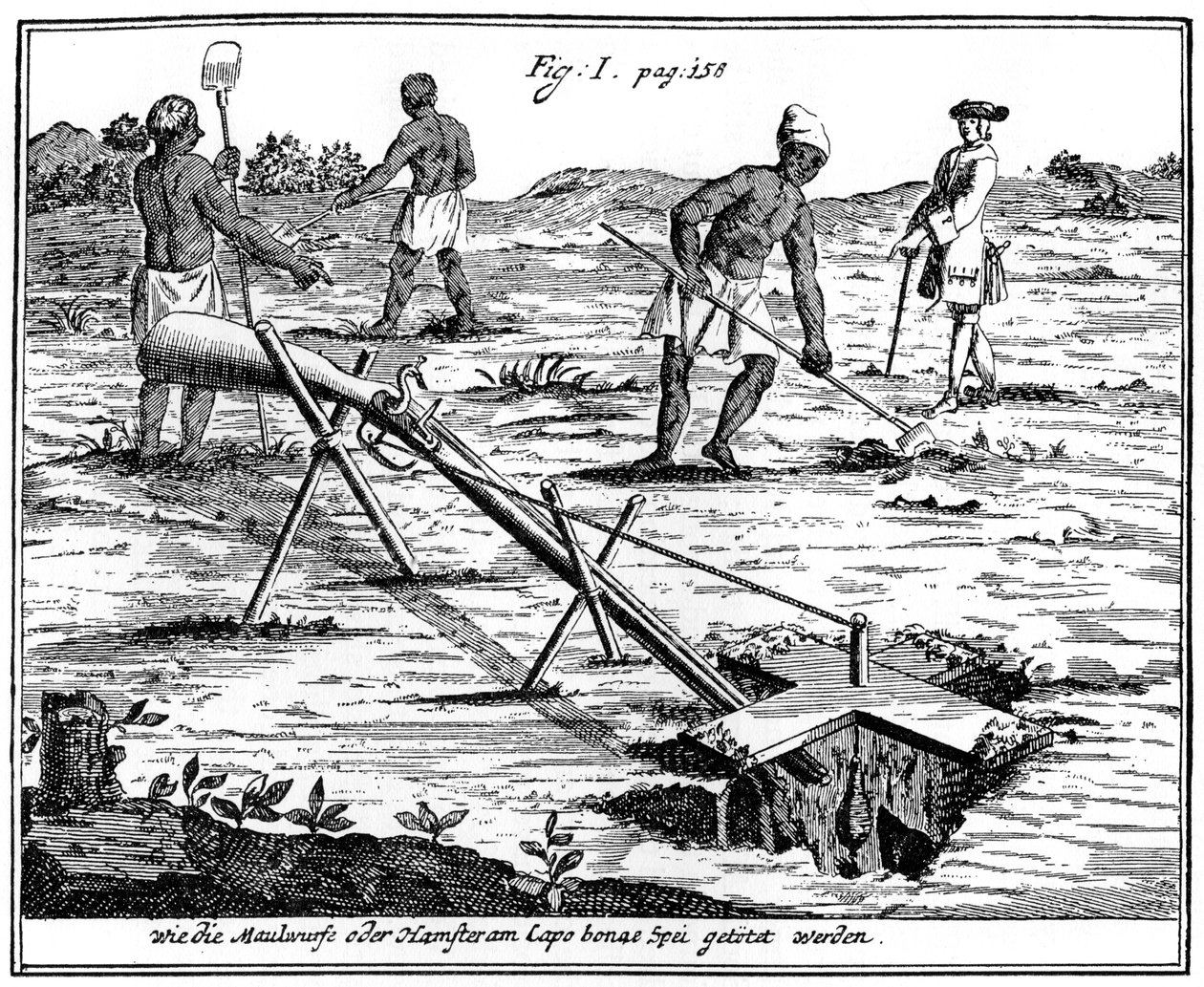 Khoikhois fångar mullvadar, Sydafrika, 1700-talet 1931 av Unbekannt