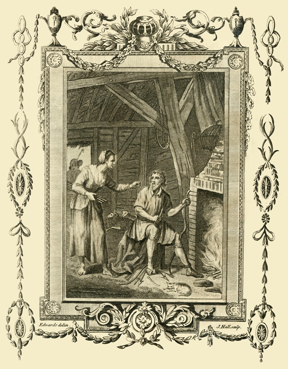Kung Alfred i förklädnad tillrättavisad av Neat Herds Wife för att ha låtit kakorna brinna, c878, 1783. av Unbekannt