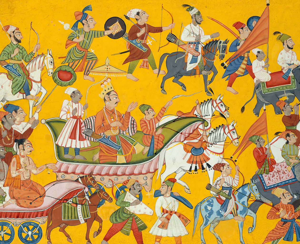 Kung Dasaratha och hans följe fortsätter till Ramas bröllop: Folio från Shangri..., ca. 1690-1710. av Unbekannt