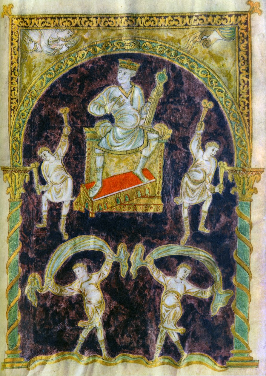Kung David tronade, dansare, slutet av 900-talet 890-900, Abbey of St Gall av Unbekannt
