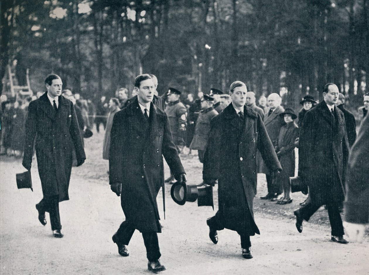 Kung Edward VIII och hans tre bröder följer vapenvagnen 1936 av Unbekannt