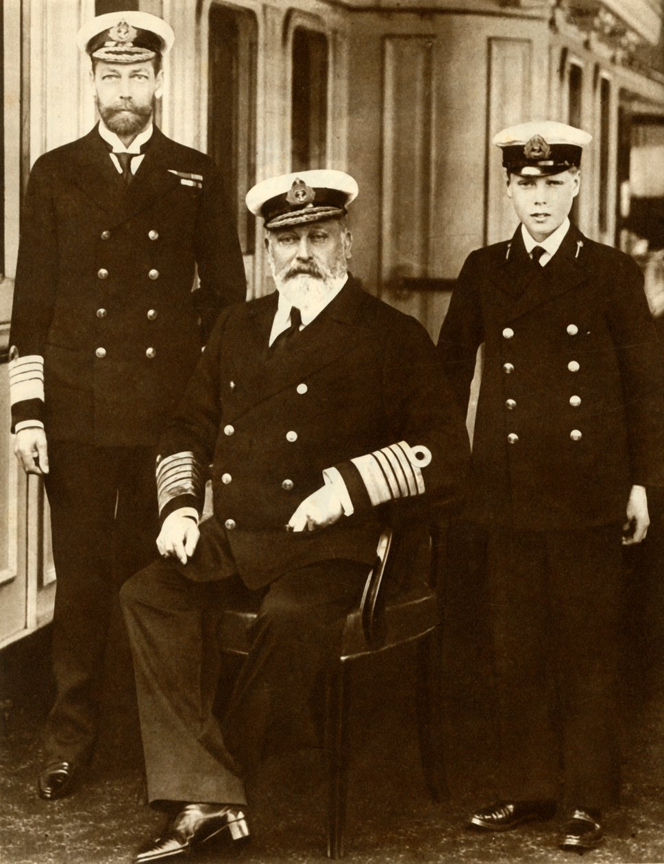 Kung Edward VII med sin son George, Prince of Wales, och sonson Prince Edward, 1910, 1935. av Unbekannt