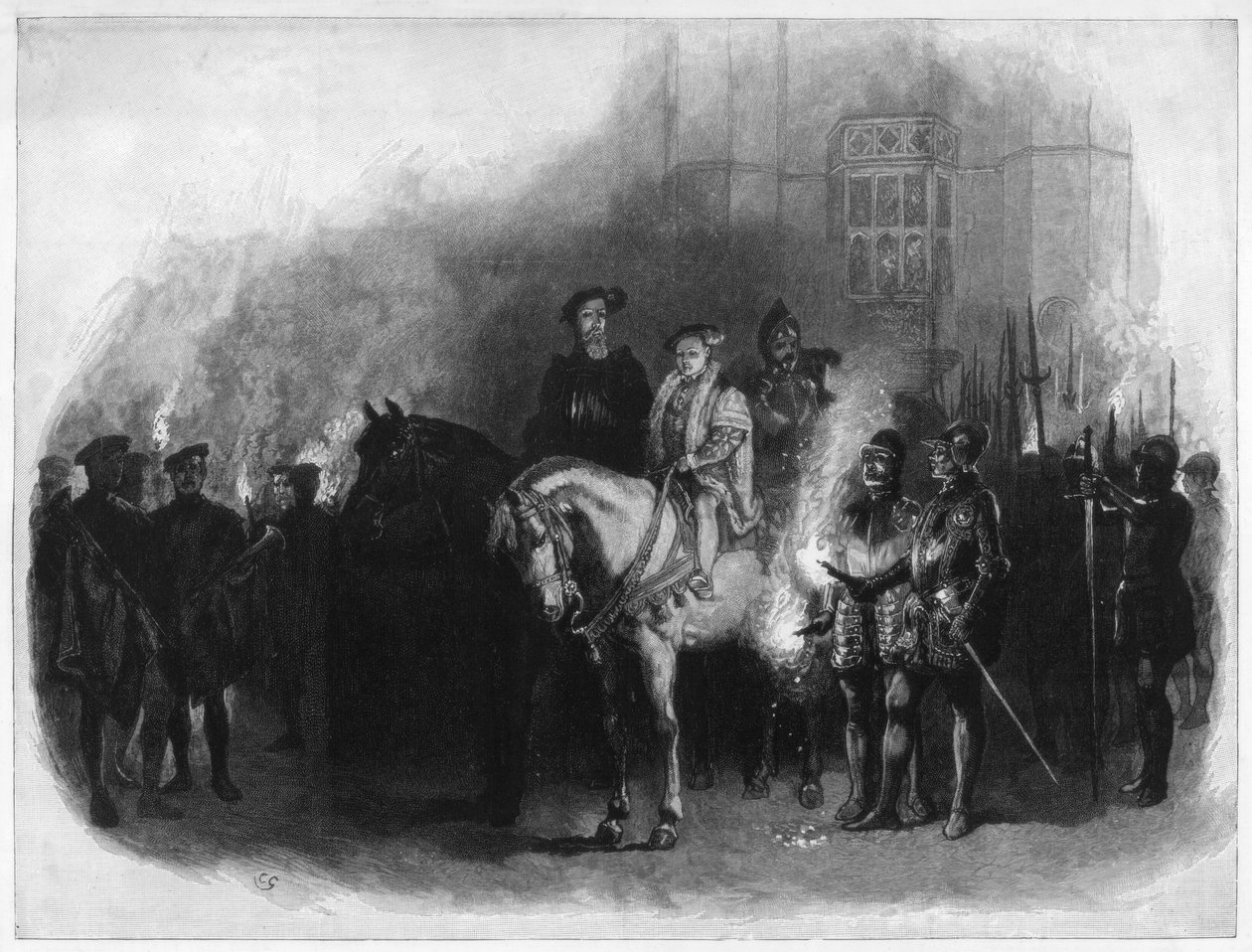 Kung Edward VI och Edward Seymour, hertig av Somerset, Hampton Court, 1800-talet av Unbekannt