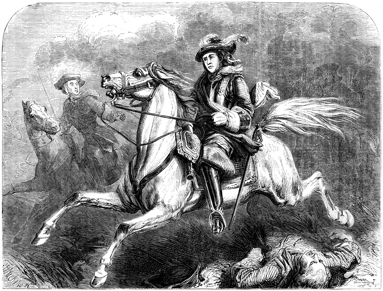 Kung Georg II vid slaget vid Dettingen, 1743 av Unbekannt