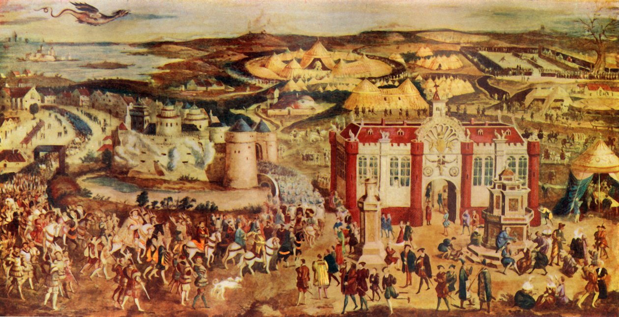 Kung Henrik VIII. Möte...Francis vid...Guldtygets fält, 1520, c1930. av Unbekannt