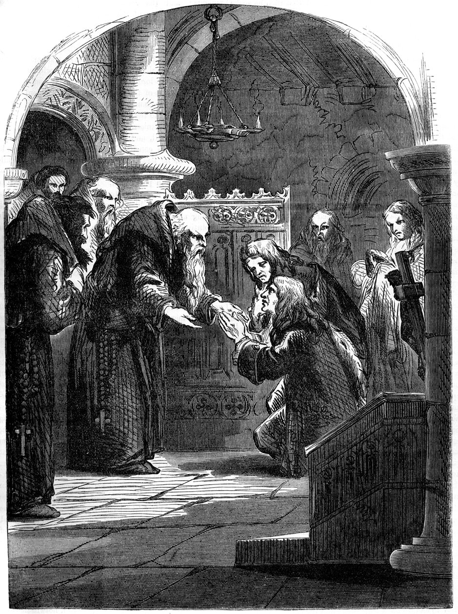 King James II av England 1633-1701 i La Trappe Abbey, Orne, Frankrike, 1600-talet 1800-talet av Unbekannt