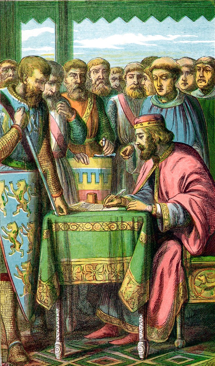 Kung John undertecknade Magna Carta i Runnymede, Surrey, 15 juni 1215 c1860 av Unbekannt