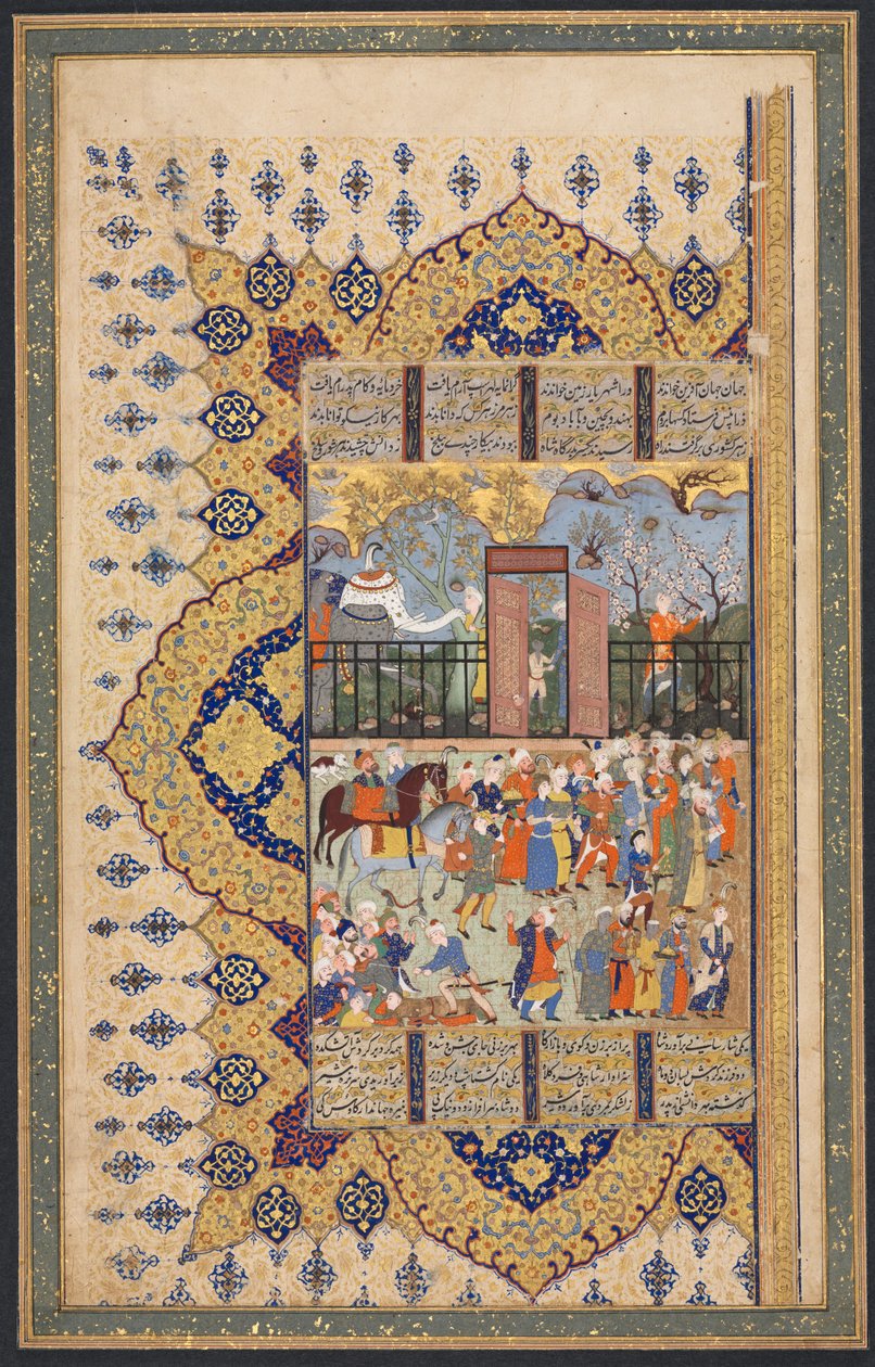 King Luhrasp Ascends the Throne: A Processon Arrives at Court Recto..., ca. 1560-80-tal. av Unbekannt