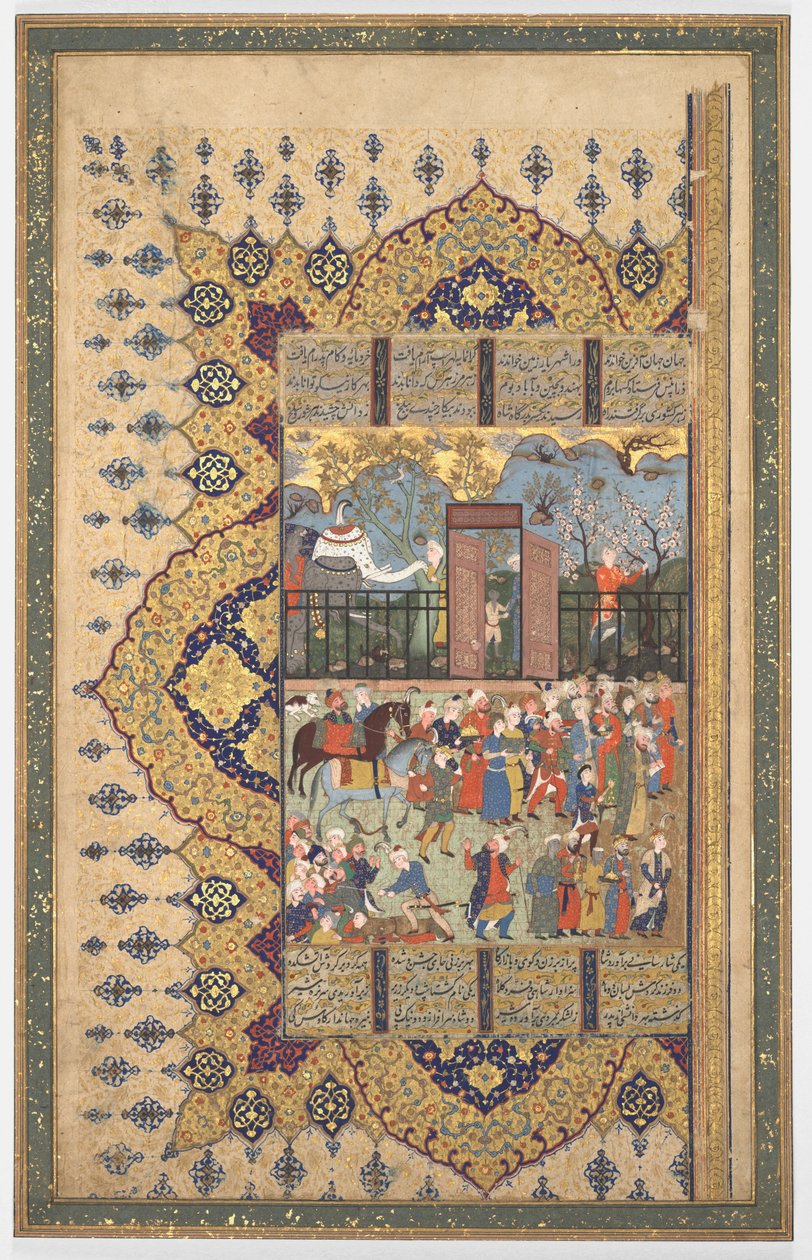 King Luhrasp Ascends the Throne: A Processon Arrives at Court Recto..., ca. 1560-80-tal. av Unbekannt