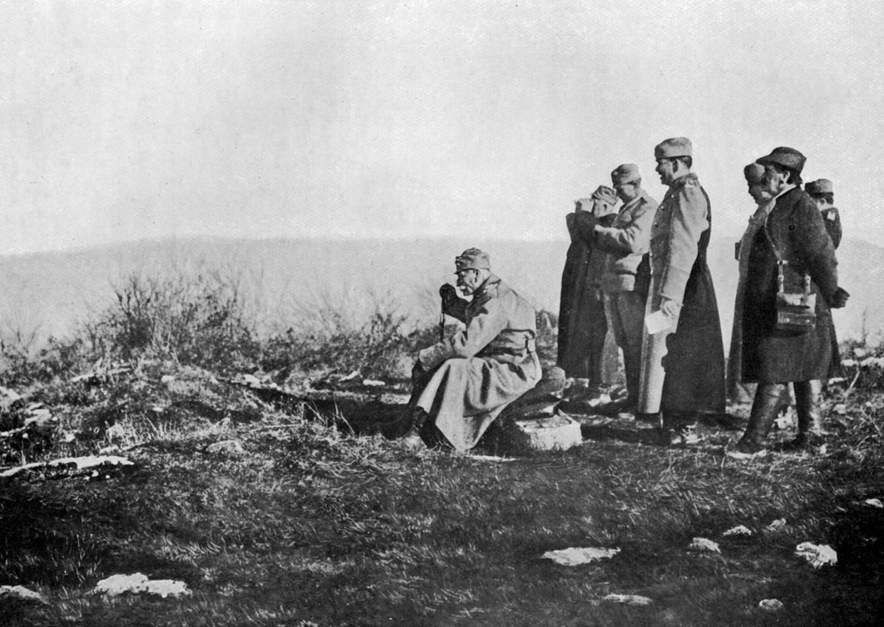 Kung Peter av Serbien vid fronten, första världskriget, 1914, 1920 av Unbekannt
