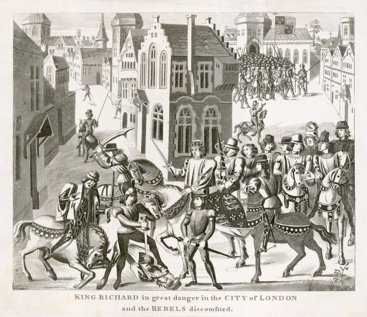 Kung Richard II konfronterar rebellerna, Bondeupproret, London, 1381 1800-talet av Unbekannt