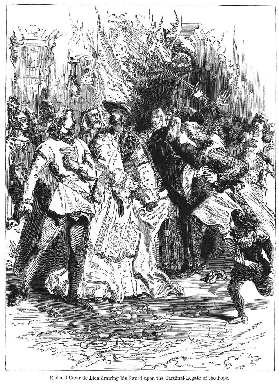 Kung Richard I 1157-1199 drar sitt svärd mot påvens kardinallegat av Unbekannt