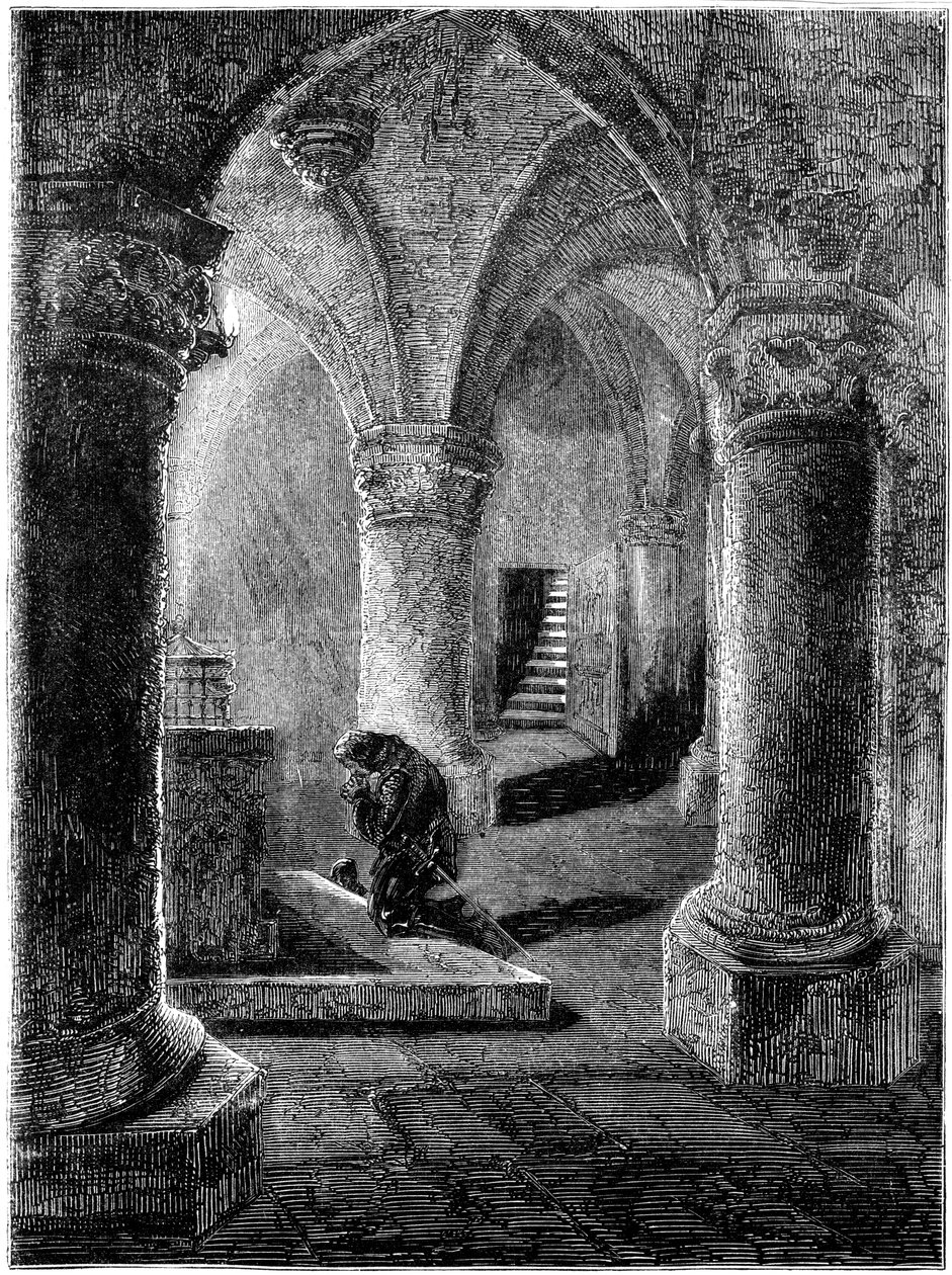 Kung Richard I 1157-1199 på knä inför helgedomen St Januarius av Unbekannt