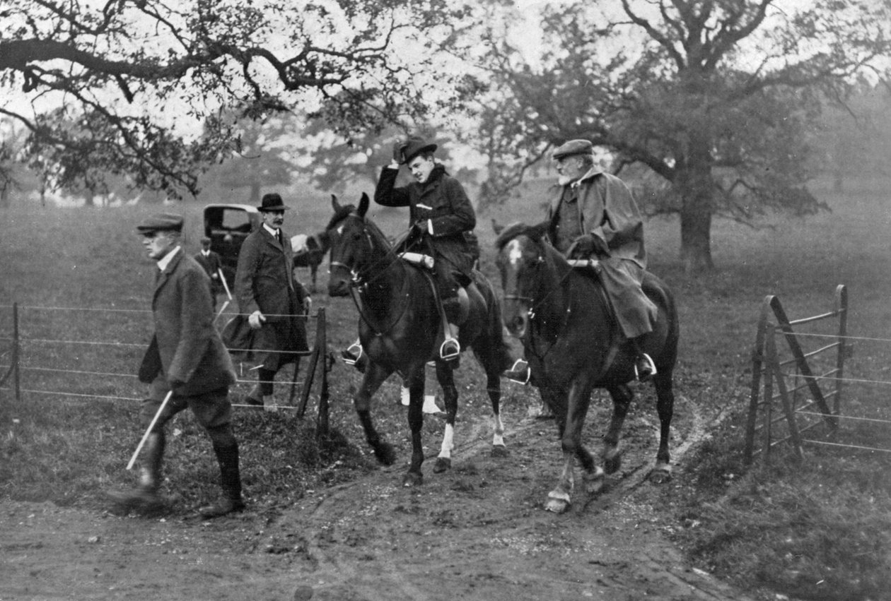 Kungarna Edward VII av Storbritannien och Manuel II av Portugal på jakt, 1909 av Unbekannt