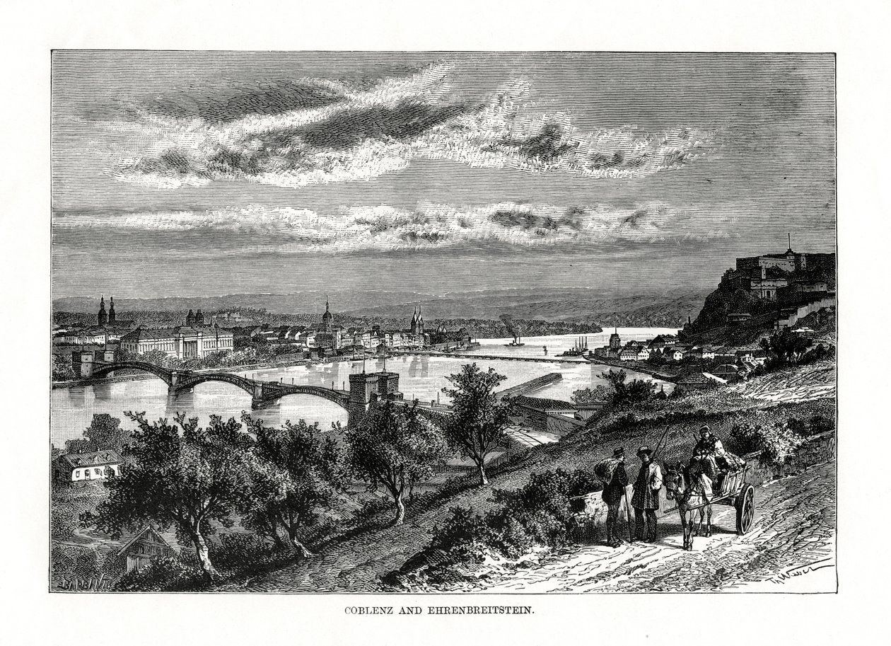 Koblenz och Ehrenbreitstein fästning, Tyskland, 1879 av Unbekannt