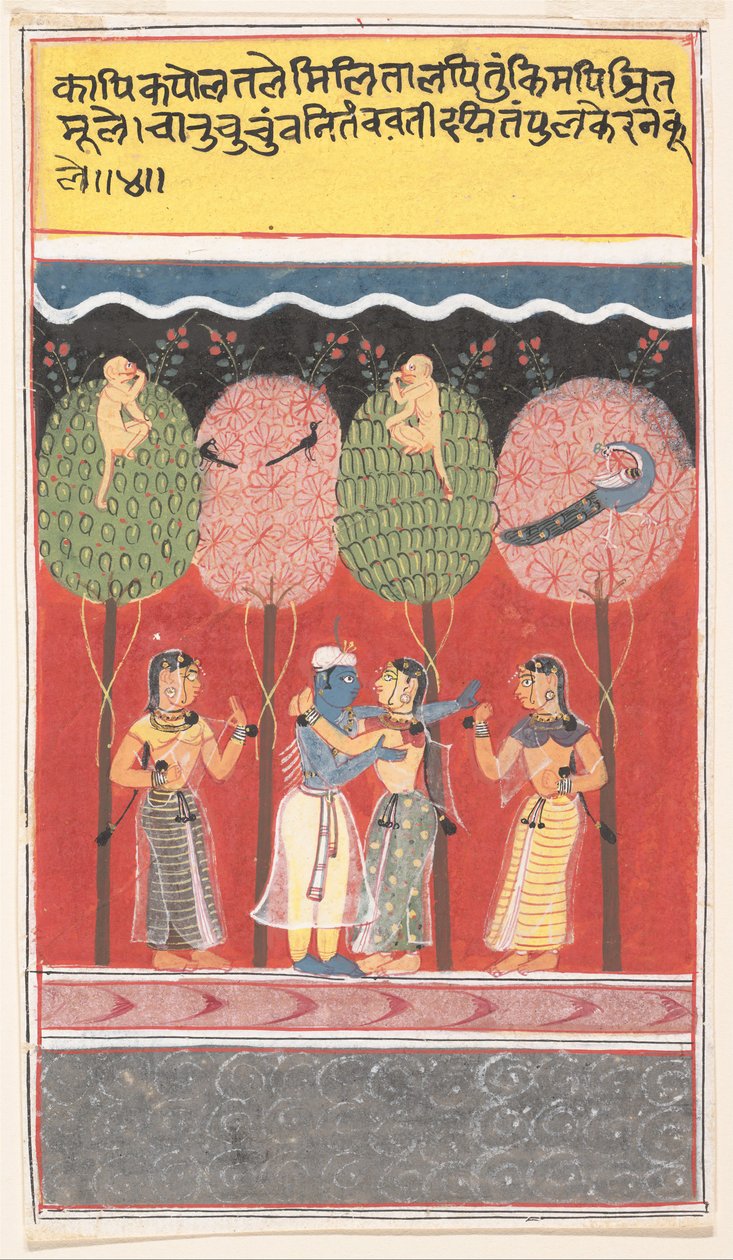 Krishna frossar med Gopis... från en Dispersed Gita Govinda Song of the Cowherds, c1630-40. av Unbekannt