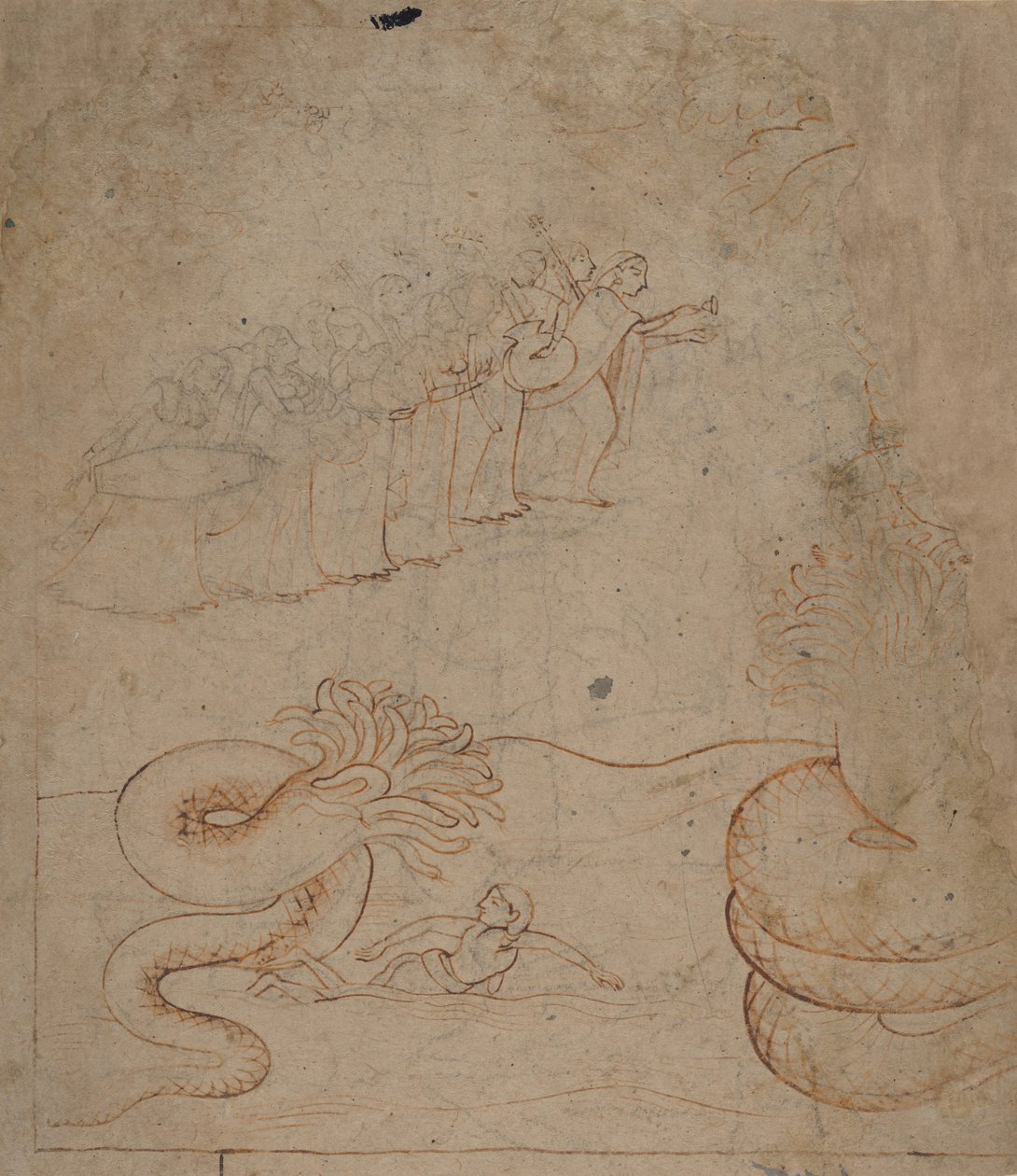 Krishna betvingar ormen Kaliya i Yamunafloden..., ca. 1780. av Unbekannt