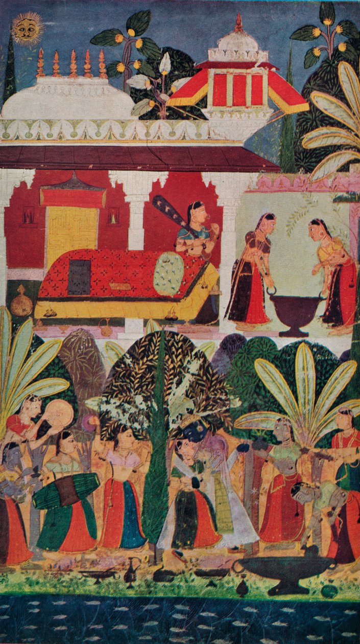 Krishna and the Gopes gopis vid vårfesten, 1600-talet, 1929 av Unbekannt