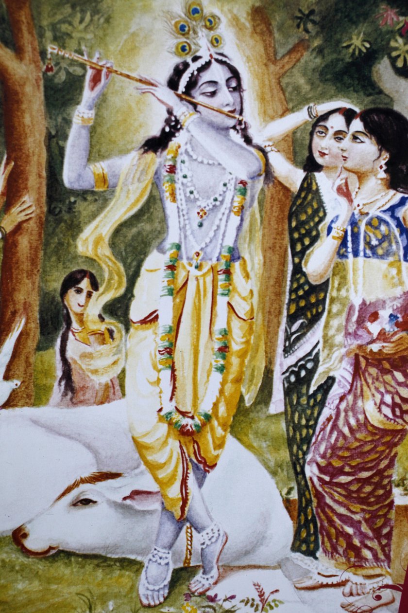 Krishna och Gopi som avbildas på en Hare Krishna-kalender, Londres, Grande-Bretagne av Unbekannt