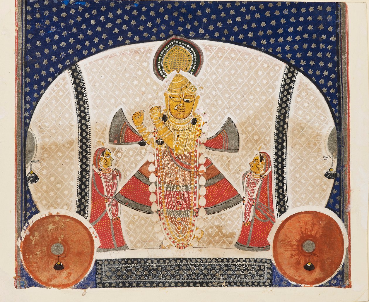 フルートを演奏する Shrinathji としてのクリシュナ、20 世紀初頭のスウェーデン語 av Unbekannt