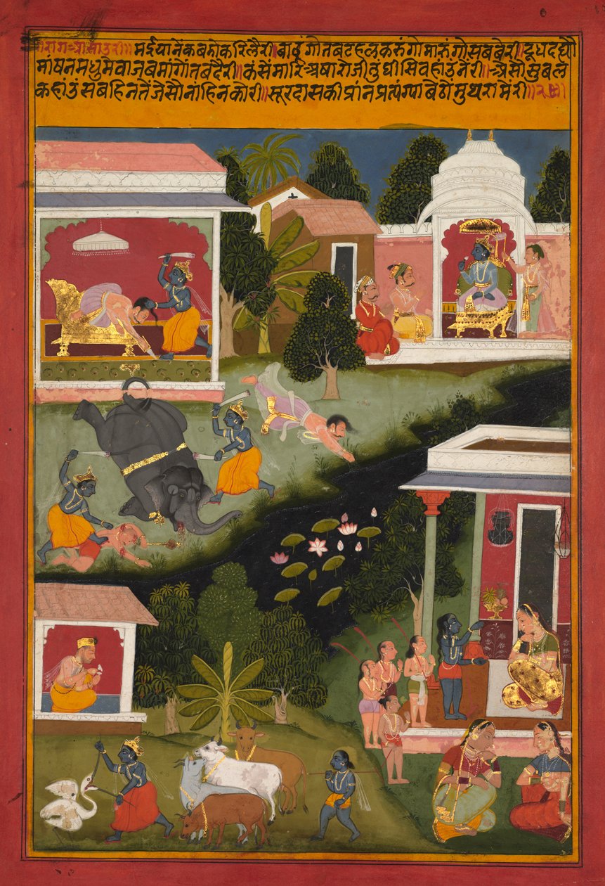 Krishna som demonernas förgörare, sida från Surdass Sursagar, ca. 1700. av Unbekannt