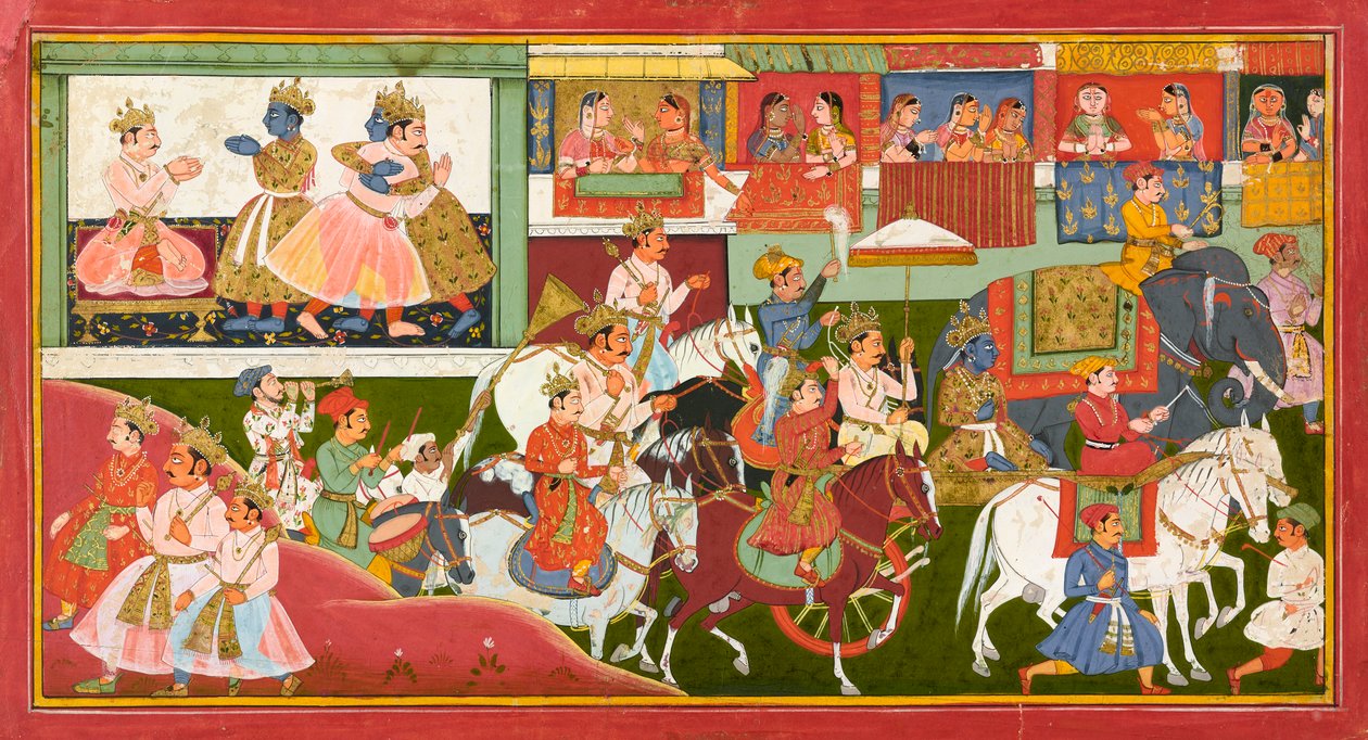 Krishna tar farväl, folio från en Bhagavata Purana, ca.1680-1690. av Unbekannt