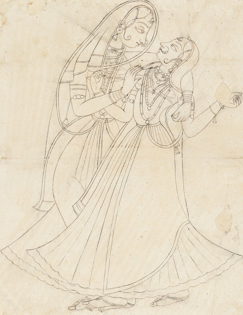 Krishna klädd som en kvinna Embracing Radha, 1800-talet. av Unbekannt