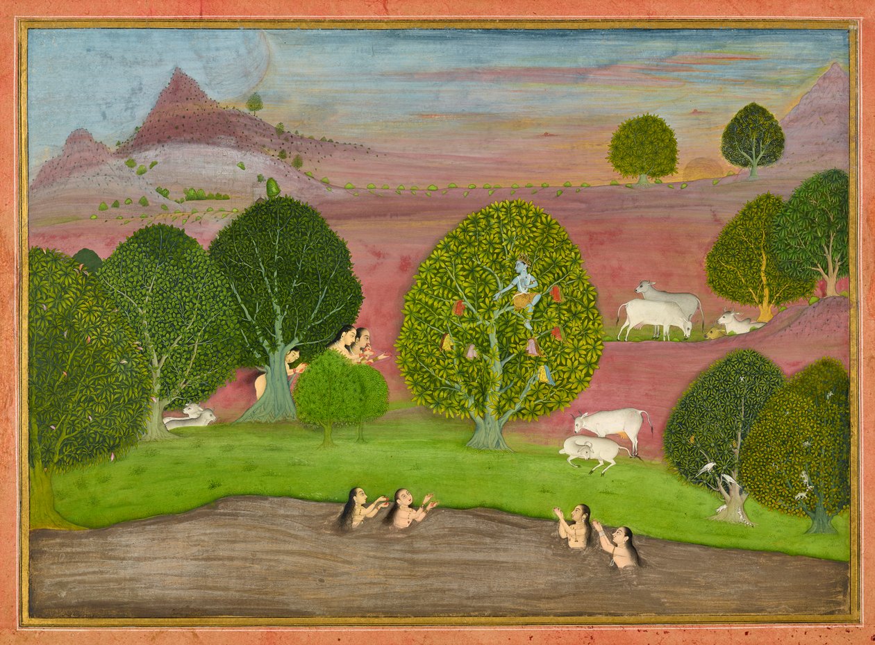 Krishna stjäl kläderna från gopis, folio från en Bhagavata Purana, ca. 1690-1700. av Unbekannt