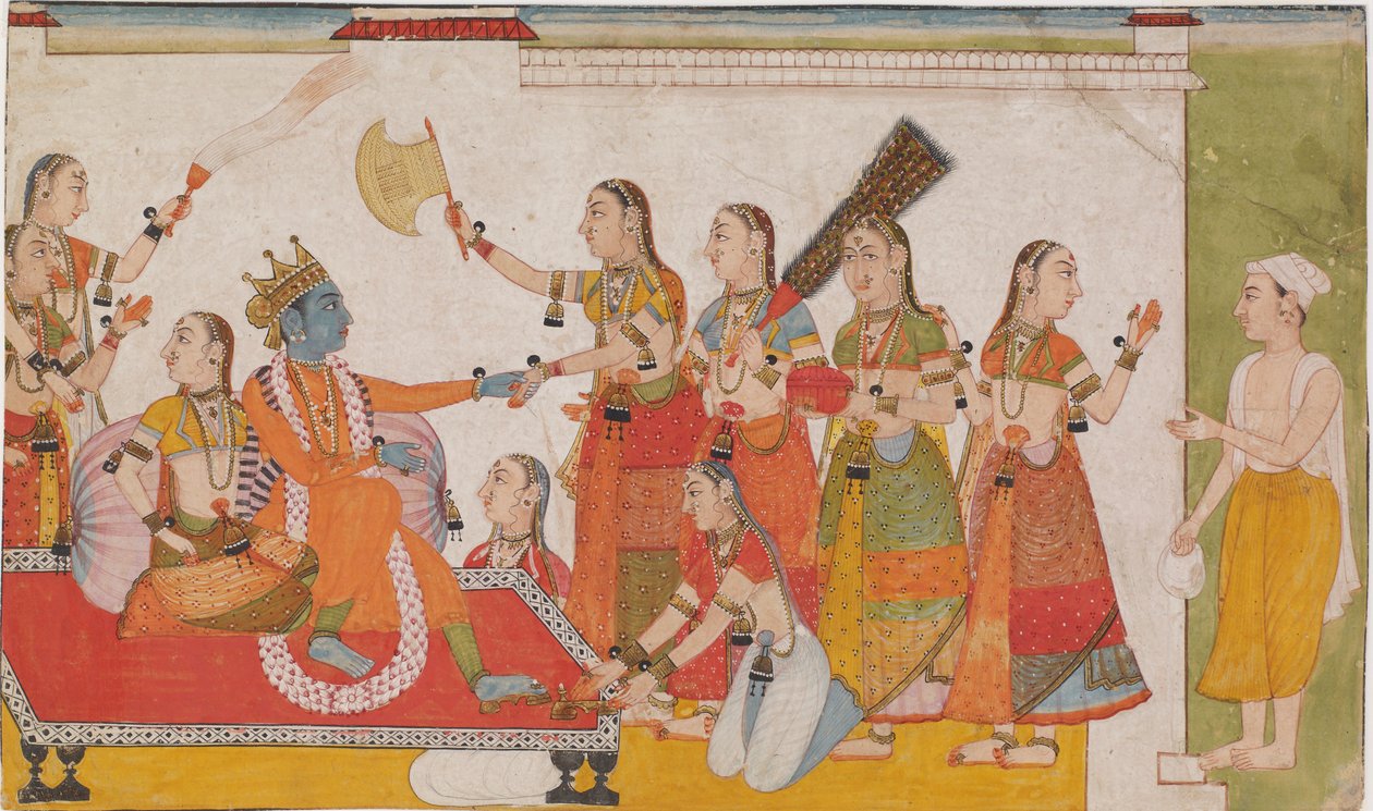 Krishna välkomnar Sudama, från Bhagavata Purna, ca. 1700. av Unbekannt