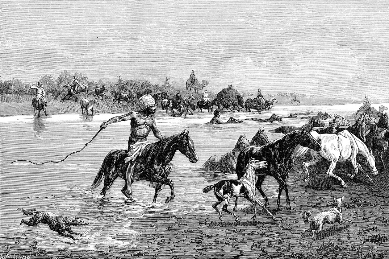 Kirgizistan korsar en flod, Kirgizistan, 1895 av Unbekannt