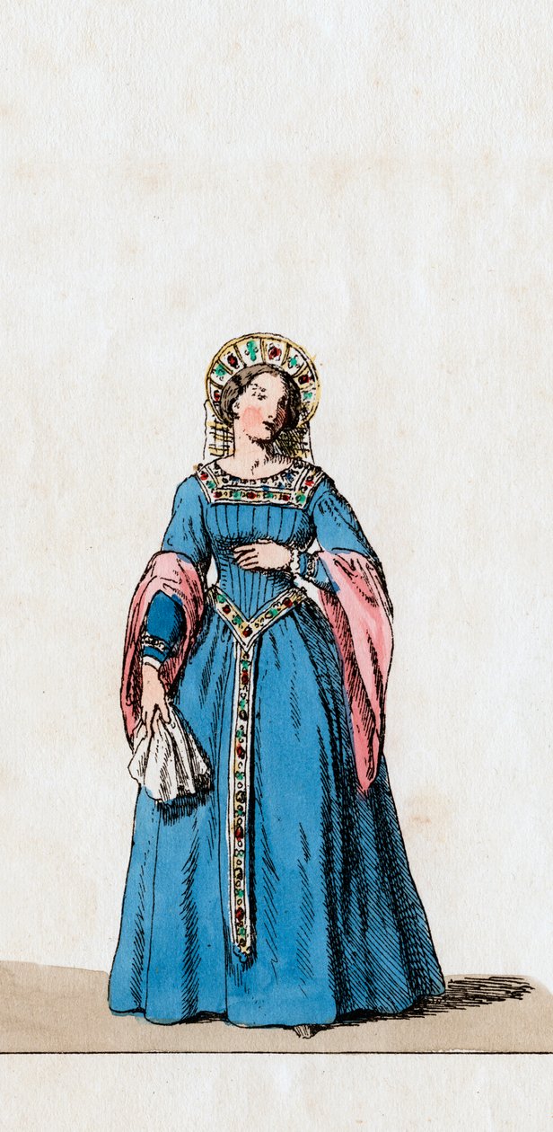 Dam i väntan, kostymdesign för Shakespeares pjäs, Henry VIII, 1800-talet av Unbekannt