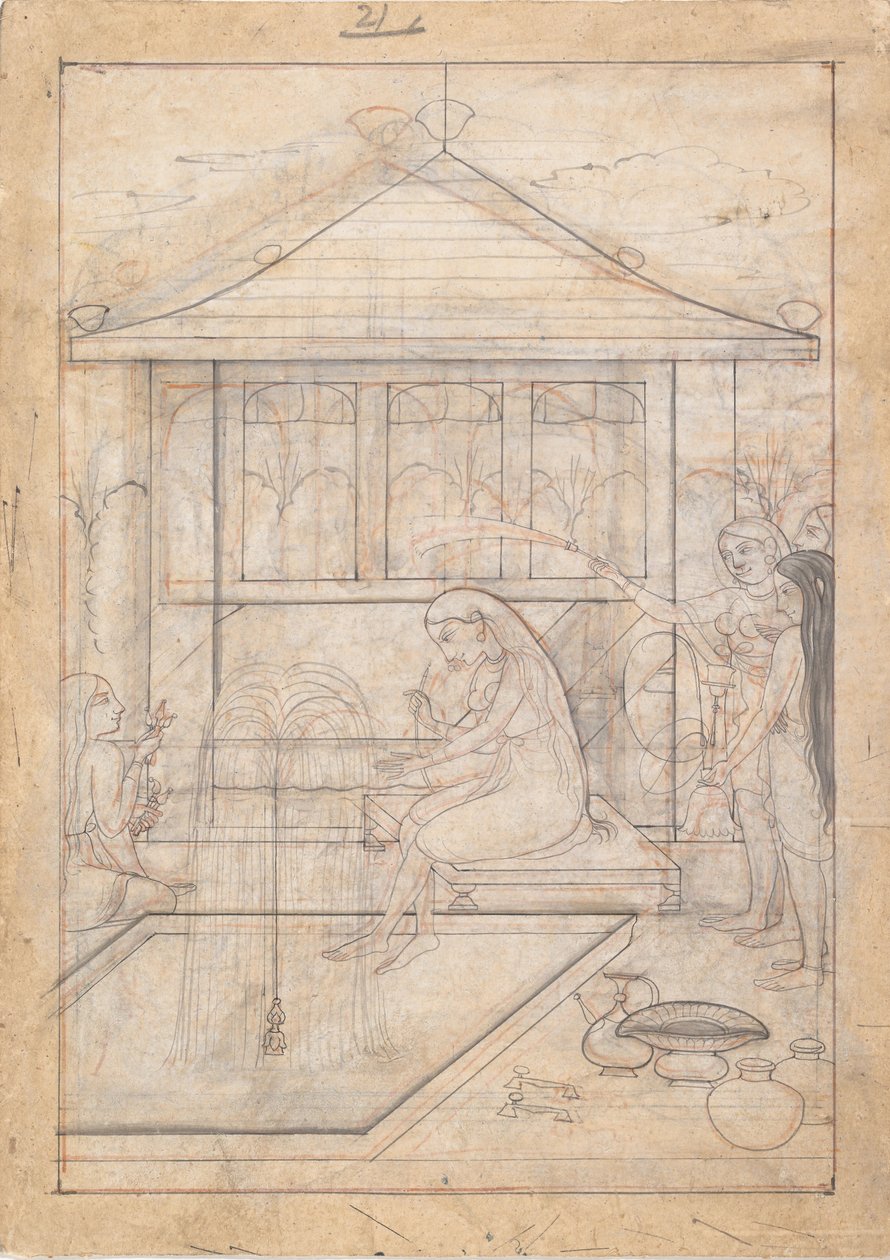 Lady på väg att röka vattenpipa, ca 1790. av Unbekannt