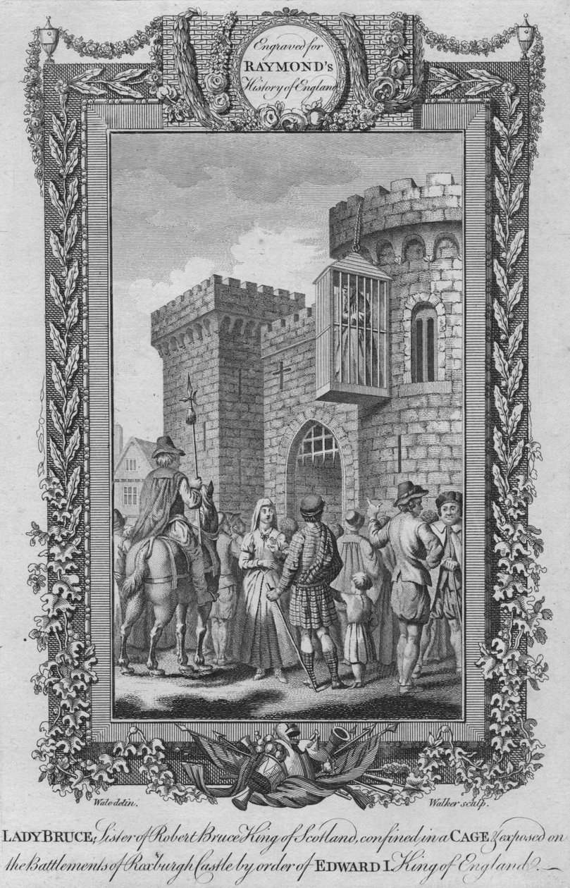 Lady Bruce, syster till Robert Bruce, kung av Skottland, instängd i en bur, c1787 av Unbekannt
