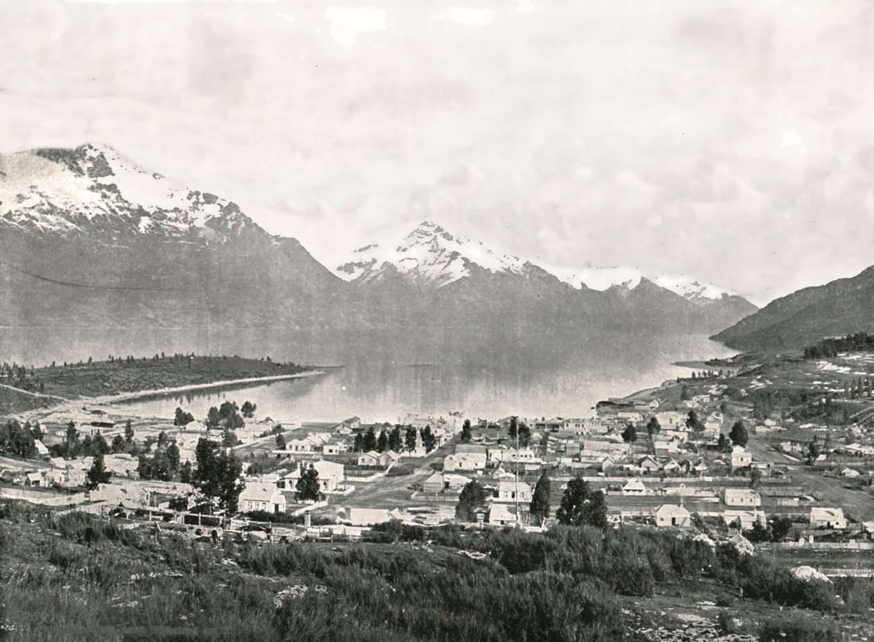 Lake Wakatipu och bergen, Queenstown, Nya Zeeland, 1895. av Unbekannt