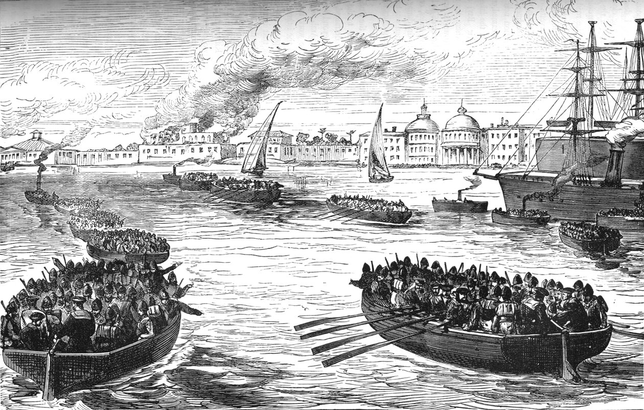 Landstigningstrupper vid Khedives-palatset i Alexandria efter bombardementet, 1882, c1882-1885 av Unbekannt