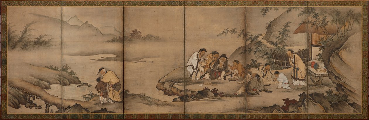 Landskap: de sju vise från bambulunden, Momoyama-perioden, 1568-1615. av Unbekannt