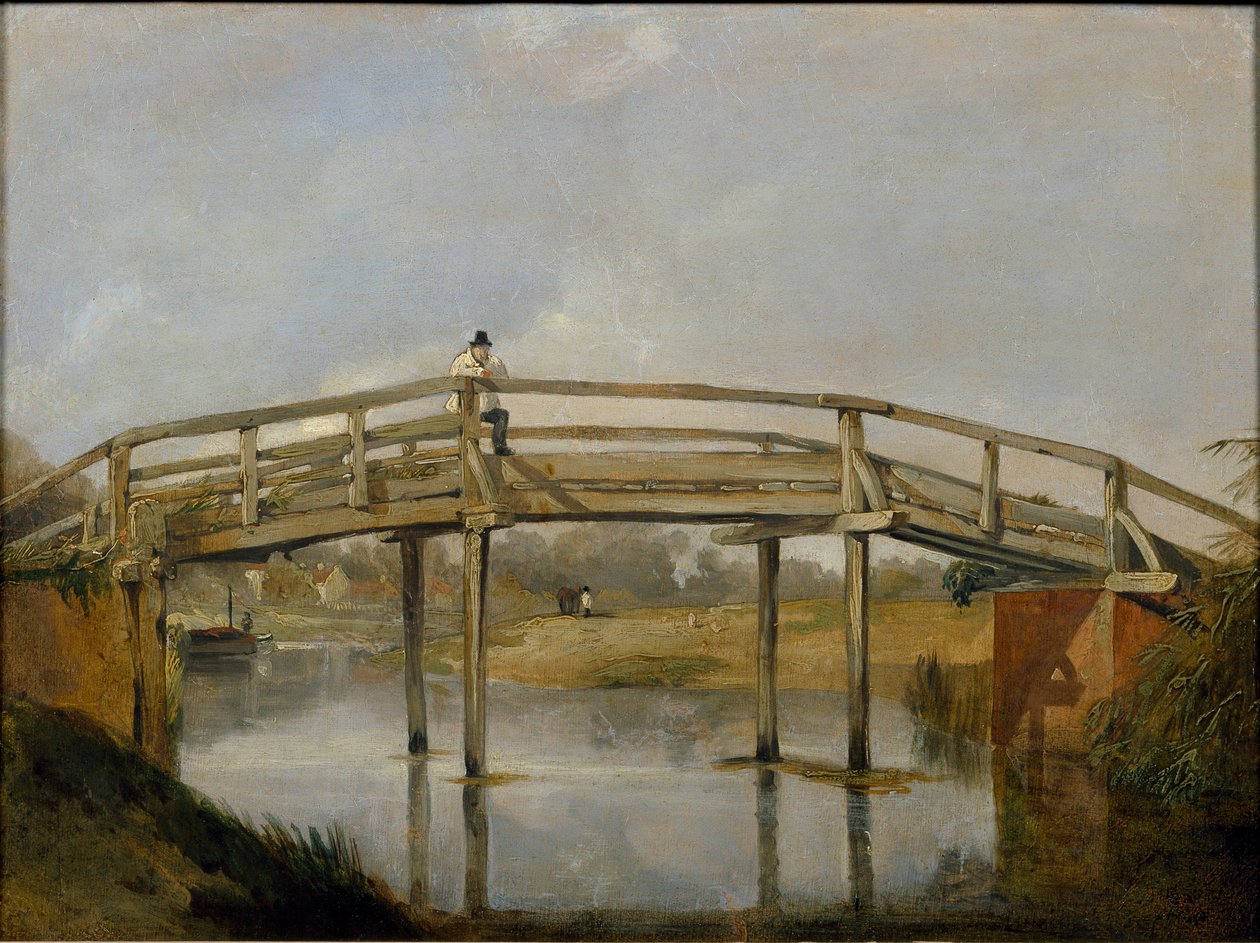 Landskap med flod och bro, c1830 av Unbekannt