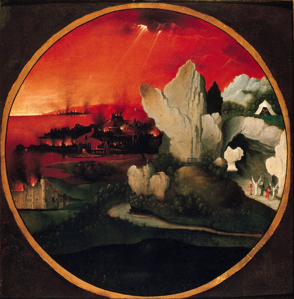Landskap med förstörelsen av Sodom och Gomorra, 1520 av Unbekannt