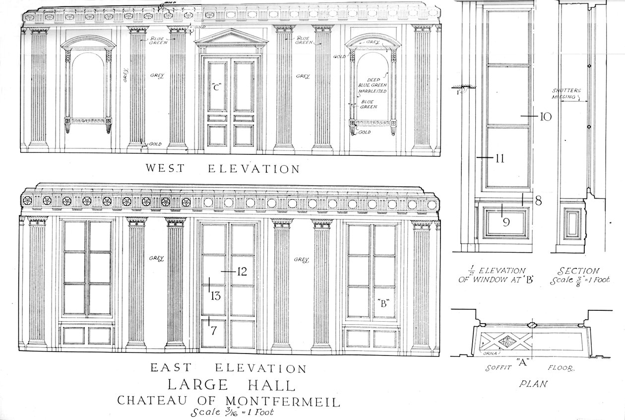 Stora salen, Château de Montfermeil, Paris, 1924 av Unbekannt