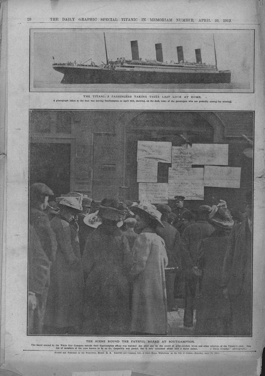 Last Look at Home, och The Fateful Board i Southampton, 20 april 1912. av Unbekannt