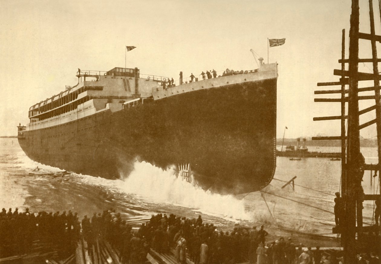 Lansering av Orama Orient Line, 20 000 ton, c1930. av Unbekannt