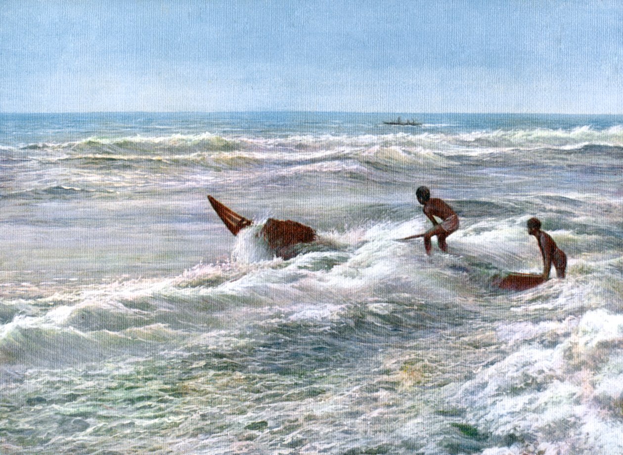 Lanserar en katamaran utanför Madras kust, Indien, tidigt 1900-tal av Unbekannt