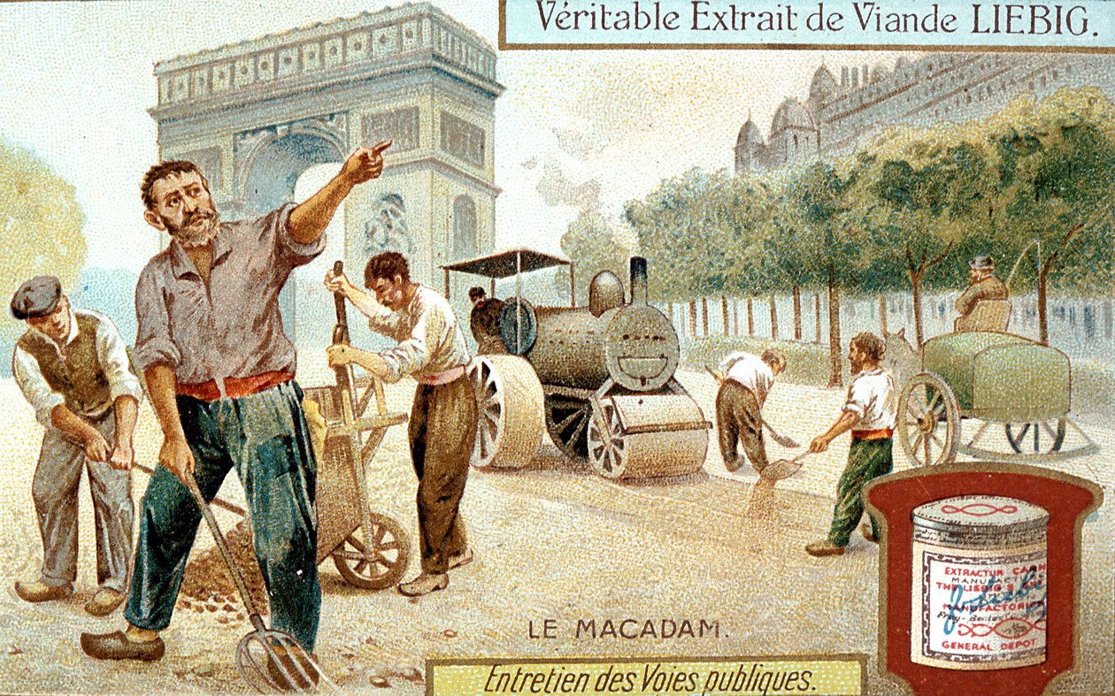 Lägga en makadamvägyta och komprimera den med en ångvägsvält, Paris, c1900 av Unbekannt