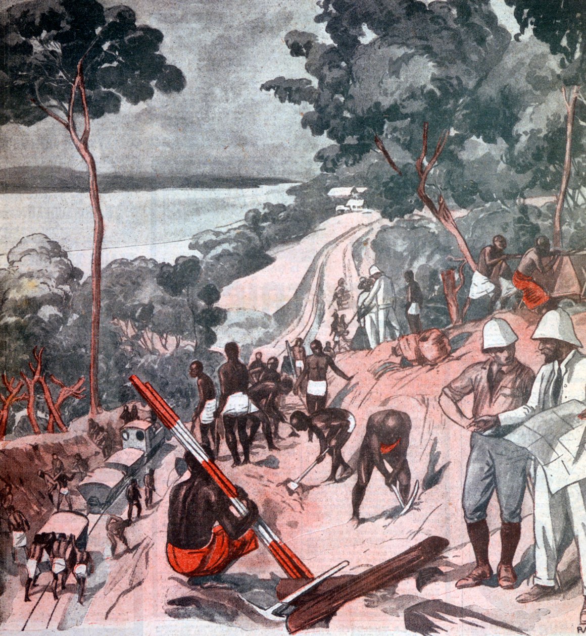 Att lägga järnvägsspår under ekvatorialsolen, Brazzaville, Kongo, 1924 av Unbekannt