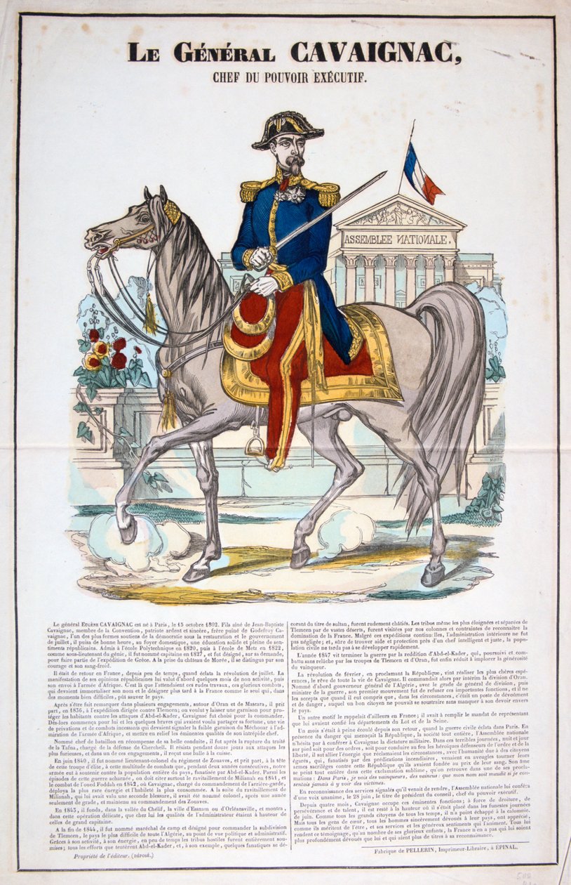 Le General Cavaignac 28 juni 1848, Frankrike. Färglitografi. Privat samling av Unbekannt